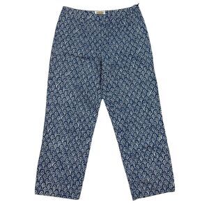 VTG Talbots Blue White Geometric Floral Cropped Pants Stretch Side Zip Sz 6
